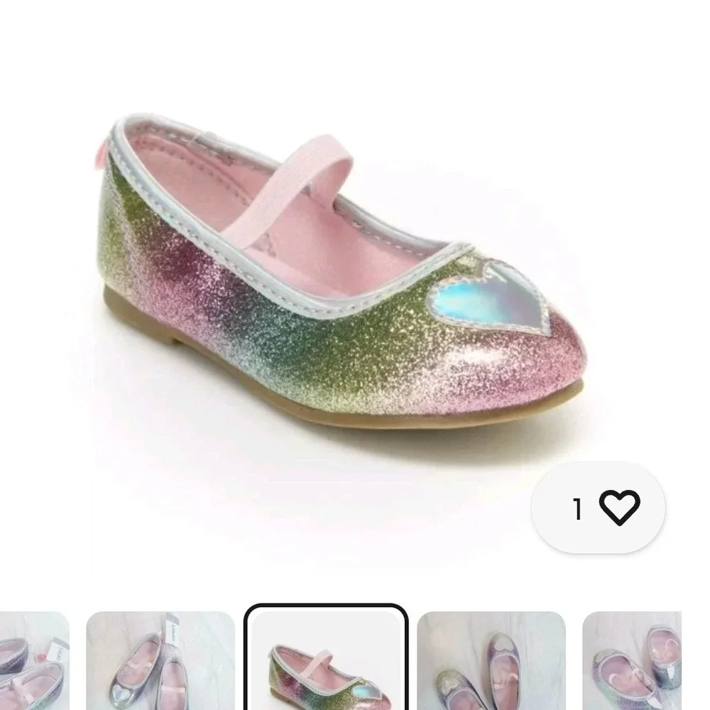 Carters Lula Rainbow Glitter Ballet Flats Pink Silver Holographic Heart Size 5